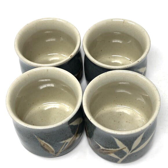 Vintage Studio Art Pottery Tea Set Bamboo Design Stoneware Teapot & 4 Cups Mugs - Picture 9 of 16